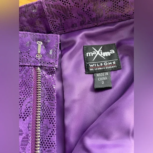 Wilsons Leather Maxima Funky Flare Fit Purple Pants Sz 2 Vtg Boho Moto Festival - Picture 4 of 8